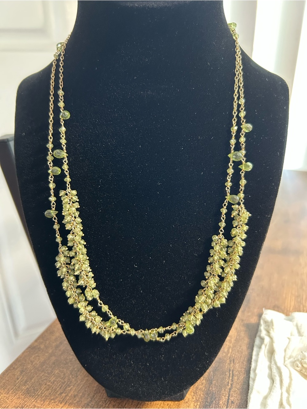 Delicate single -Strand Peridot Green Beaded Necklace 36 inches long